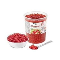 버블티용 오리지널 팝핑 보바 과일 진주 - 1kg 딸기 인공 색소 없음 실제 주스 설탕 함량 감소 100% 비건 및 글루텐 프리, 1 kg (1er Pack)