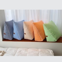 [윌로우패브릭] 삼각 등받이쿠션 스트라이프 패턴 침대 대형, 라이트블루