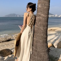FANSYLI 여성 여름 쉬폰 롱 원피스 비치 바캉스 스커트 오버롤 슬립230331F02