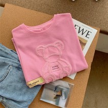 라 샤펠 HOMME 유럽 상품 입체 곰 반팔 티셔츠 여성 여름 드레스 2022 신작 느슨한 지방 자매 대형 200 진 상판 카운터 여성용 블랙 L 120 진-140