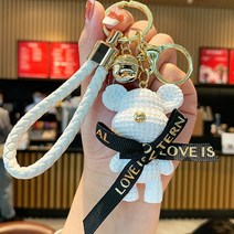 도림 럭셔리 곰돌이 스트랩 키링 2개, 화이트+화이트