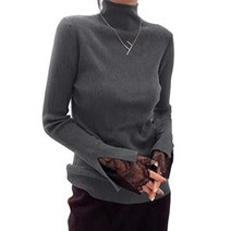 (스위어) 니트 스웨터 레이디스 레이스 하이넥 프릴 슬릿 전환 귀여운 리브 보온 컷소우 따뜻한 여성 멋쟁이 탑스 이너 풀오버 통근 외출