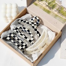 체커보드 집게핀 체크 고급 헤어핀 셀룰로오스