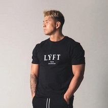 남성 헬스 머슬핏 반팔 티셔츠 LYFT 근육 스포츠 여름 라운드 넥 코튼 러닝 피트니스 웨이트