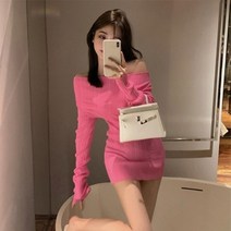 옷자락 [옷자락] 여자 오프니트 긴팔 슬림핏 키작녀 골지 미니원피스