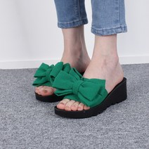 왕리본 예쁘고 발편한 통굽 키높이 여성 사무실 슬리퍼 실내화 일상슈즈 5cm