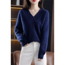 여성야구점퍼 과잠바 항공 숏 겨울 루즈핏 긴 소매 스웨터 솔리드 니트 브이넥 캐시미어 점퍼