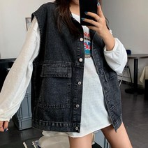 체인지쉬 (change she) 오버핏 데님 베스트 여성 자켓 청자켓 조끼 청조끼