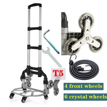 2022 계단 등반 카트 모든 지형 수하물 카트 쇼핑 캠핑 대형 핸드 트럭 가방이있는 쉬운 접이식 트롤리, 6 크리스탈 휠 t5