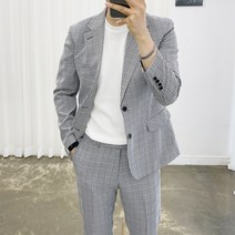 아도르클래식 랜드 글랜 체크 시어서커 한여름 봄 가을 캐주얼 스판 정장 수트 세트