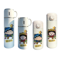 짱구 커플 텀블러 304 스테인리스 화이트 보온병 물병, 걸 (손잡이) 480ml
