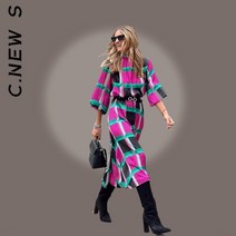 여성 2022 새로운 하이 넥 34 소매 봄 빈티지 프린트 롱 드레스 원피스 54