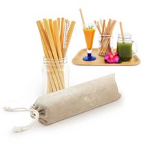 대나무빨대 10개 빨대솔 파우치 세트, 전구색오렌지색