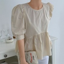 겟잇미 데일리 퍼프 라운드넥 백절개 블라우스