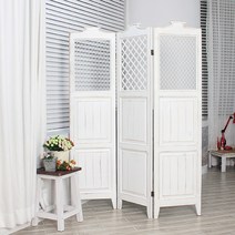 체리향기 프렌치스타일 원목 빈티지 카페 인테리어 가림막 3단 파티션, 화이트