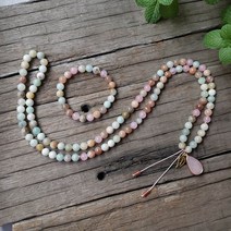 행운 8mm 천연석 비즈 선스톤 로즈 쿼츠 파워 러브 자파 말라 세트 영적 주얼리 명상 영감을주는 108