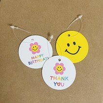 스마일 포장택 5p / 어린이집 유치원 선물 답례품 구디백 재료 이름 라벨 네임택 땡큐 생일축하 행텍, 땡큐택 5p