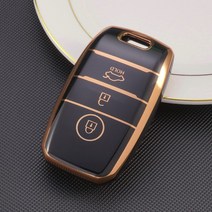 쥬롬 기아 스마트키 케이스 키 홀더 골드라인 TPU k3 k5 k7 k8 k9 쏘울 니로 셀토스 스토닉 카렌스 스포티지 쏘렌토 카니발 EV6 스팅어 모하비 모닝 레이 호환 키케이스, 블랙, C타입 3버튼