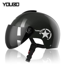 YOUBO 오토바이 헬멧 추천 남녀 사계절 킥보드 머리보호 2종소형 바이크 원동기 전동, ABS 고급 탄소 섬유 별표 (검은 색 렌즈)