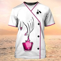 안전 노가다 직업 여성용 티셔츠 프린트 캐주얼 반팔 티 레귤러 네일 전문 유니폼 블라우스 여름 뷰티 작업, 12 B4 SKCS-2_04 M