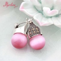옥귀걸이 풍수 에메랄드 팬던트 12mm 라운드 볼 오팔 터키석 사암 스톤 비즈 티베트어 실버 귀걸이 여성 1 쌍