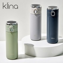 [클리나] (1+1) 엣지 스마트 온도표시 원터치 텀블러 보온보냉병 420ml, 색상:네이비 1개 + 카키 1개