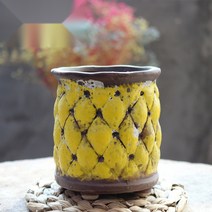 빈티지토분 다육이 화분 도자기 수제 토분 돌화분 다육 선인장 미니 식물, 중간, 레트로 라운드 - 옐로우