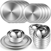 Sunnyray 304 스테인리스 스틸 접시 및 그릇 금속 캠핑 재사용 가능한 368.5g(13온스) 스낵 볼 디너 이중 벽 단열 (10세트 17.9 x 17.9cm(6.69 6