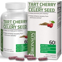 Bronson Tart Cherry Extract Celery Seed Capsules - 강력한 요산 정화 관절 이동성 지원 ampamp 근육 회복 보조제 비 GMO 공식 60, [02] 120개(1팩)