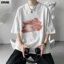 DFMEI 반팔 남 루즈핏 라운드 곰돌이 프린트 상의