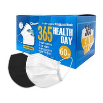 크린테크 365헬스데이 국산 일회용 귀안아픈 마스크 성인용 60매입(흰색/검정색/파란색/검정&회색), 흰색