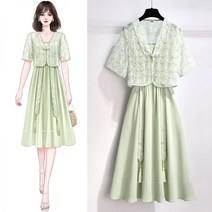 철릭 원피스 랩스커트 개량한복 패턴 배색 A라인 레이스 봄 쉬폰 여름 생활한복