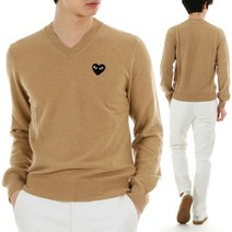 꼼데가르송 22SS AZN018 BEIGE 블랙하트 와펜 브이넥 울 니트 22SSAZN018BEIGE