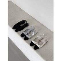 트렌디 콤비 배색 버클 스트랩 여성 쿠션 슬링백 힐 2cm