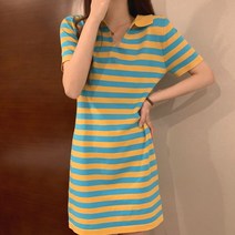 후암마켓 카라원피스 미니 미들 스트라이프 반팔