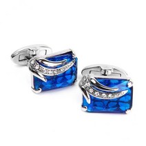 3-4pack 남성용 직사각형 블루 크리스탈 커프스 단추 셔츠 커프스 링크 웨딩 파티