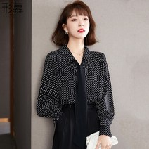 카라넥 가을스타일 도트 쉬폰 봄 룩 긴소매 상의 초 여성의류 직업 와이셔츠 3804013893