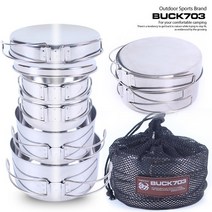 [벅703] [BUCK703]27종 스텐레스 라면 미니 코펠 식기세트 6P, 스텐레스 손잡이형 코펠식기(6p)
