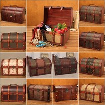 빈티지 엔틱 골동품 보물섬 큰 나무 라탄 상자 해적 보물 가방 인테리어 소품, 격자무늬큰