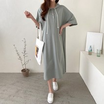 [바보사랑] 여자 후드 풀오버 반팔 박스 빅사이즈 임산부 원피스