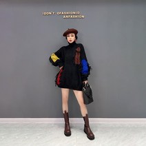 XITAO 터틀넥 블라우스 접합 장식 니트 스웨터 원피스 모두 여성복 한국적 개성 2022 가을 WLD13414