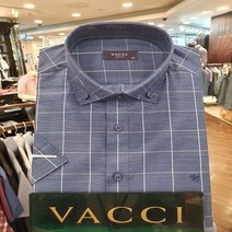 바찌 남성여름 반팔 슬림핏 면혼방 잔줄 체크네이비 남방 셔츠 VD1J 2PS 635 N0