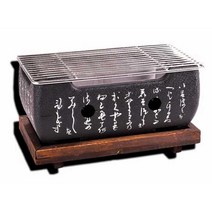 일본식 개인 화로 미니 숯불 바비큐 그릴 캠핑 화덕 1인용 혼술 불판, 소형 + 나무 받침대 + 플레이트