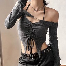 빈티지 오픈 볼레로 세트/데미지 그레이 스트링 탑