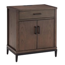 Leick Home 9079-BLKGD Julien 조립 액센트 컬러 베이스 나이트 스탠드 사이드 테이블 AC/USB 충전기 포함 블랙/골드, Brownbronze