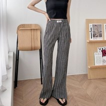 잔잔 체크 슬릿 부츠컷 밴딩 팬츠