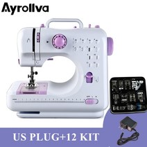 드륵이 핸드 미싱기 미니 한손 미싱 재봉기 재봉틀 초보자 휴대용 전기 수동 제작 노루발이있는 오버록 12 스티치 수선 34, 우리와 12 키트