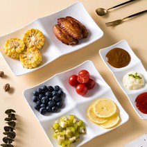다인몰 화이트 나눔 접시 사각 칸막이 캠핑 식기 반찬 그릇, 4칸
