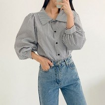퍼니걸스 9567 퍼프 핀턱 셔링 스트라이프 블라우스 여성의류