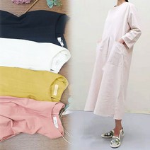 이노뱅크 린넨원피스 여름옷 뉴타입 코튼린넨 여성원피스 무릎을넘기는 롱타입 루즈핏 오버사이즈 A문자 포켓형 유행패션 린넨 치마 유행